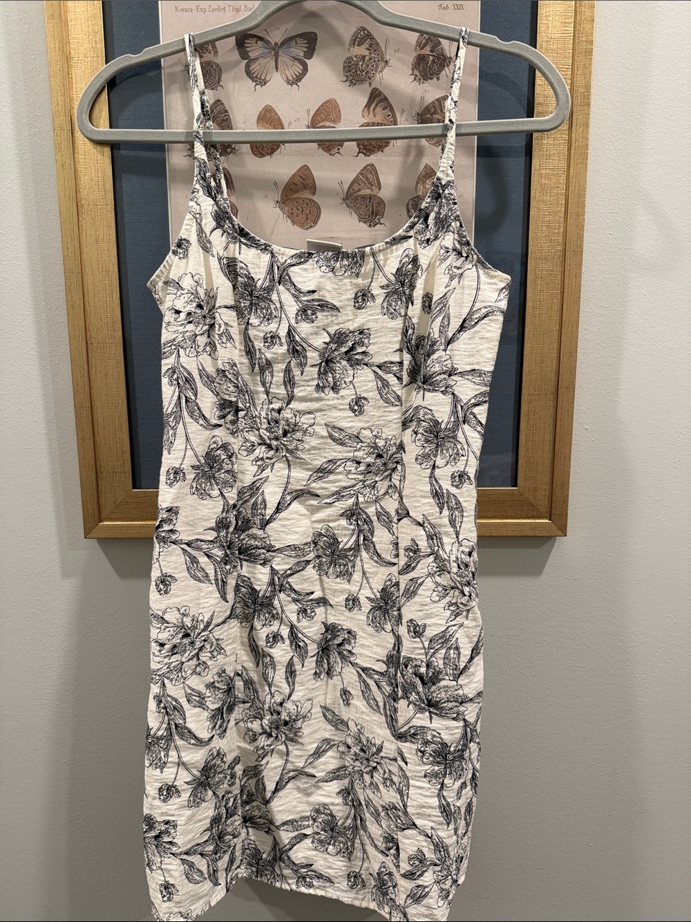 Floral Spaghetti-Strap Dress in creamy white and Black